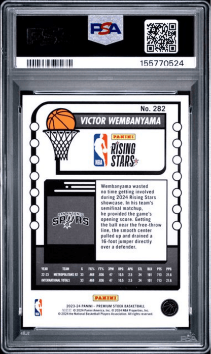 Graded 2023 Panini Hoops Premium Stock Victor Wembanyama #282 Rookie RC Basketball Card PSA 10 Gem Mint