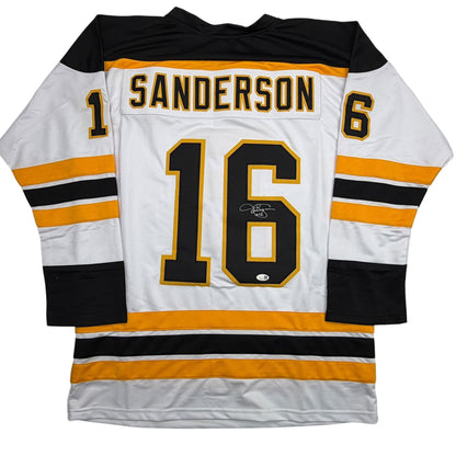 Autographed/Signed Derek Sanderson Boston White Hockey Jersey JSA COA