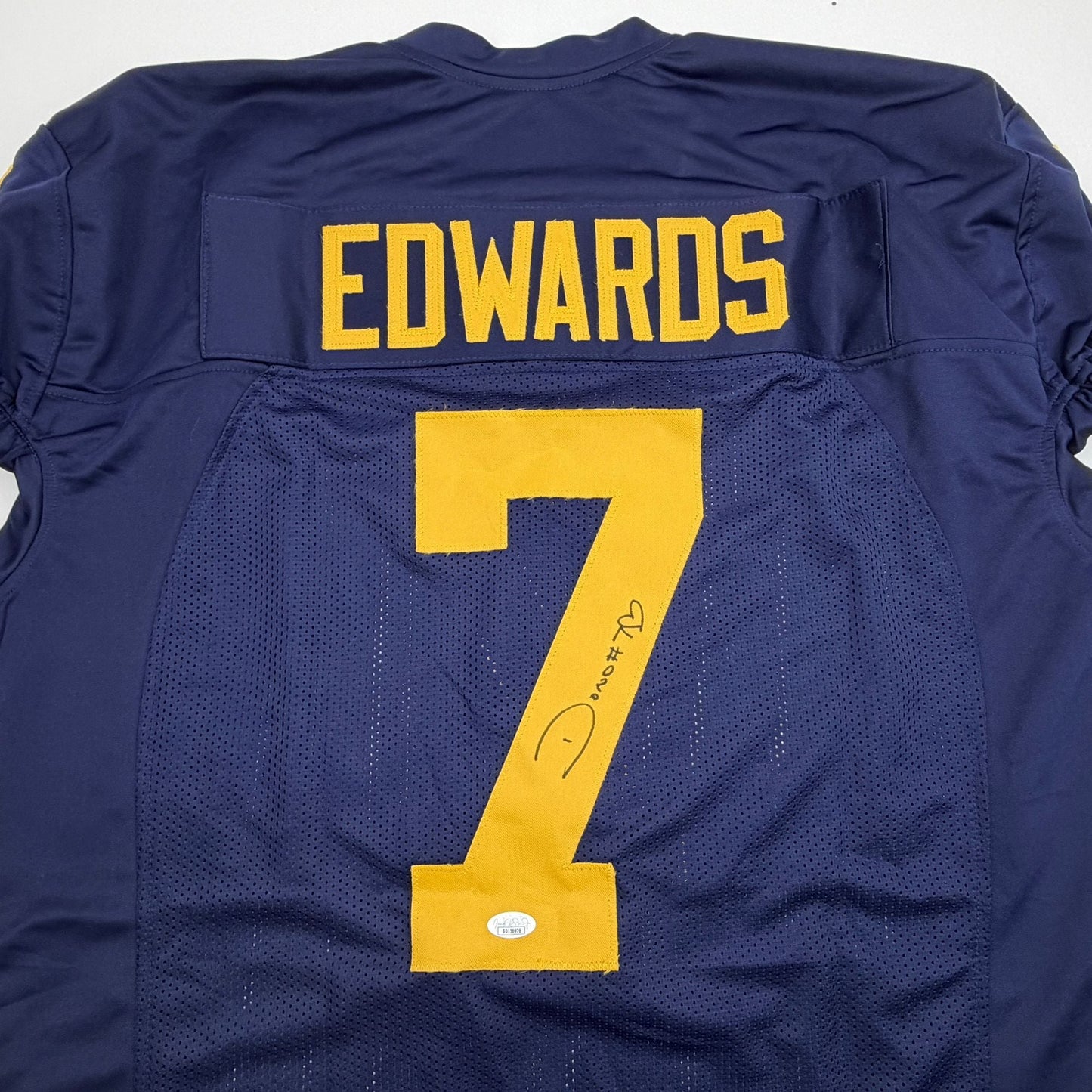 Autographed/Signed Donovan Edwards Michigan Blue College Football Jersey JSA COA