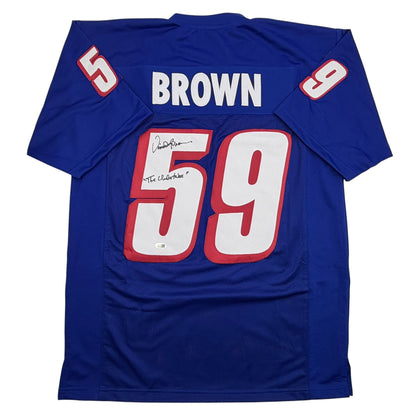Autographed/Signed Vincent Brown New England Navy Blue Football Jersey JSA COA