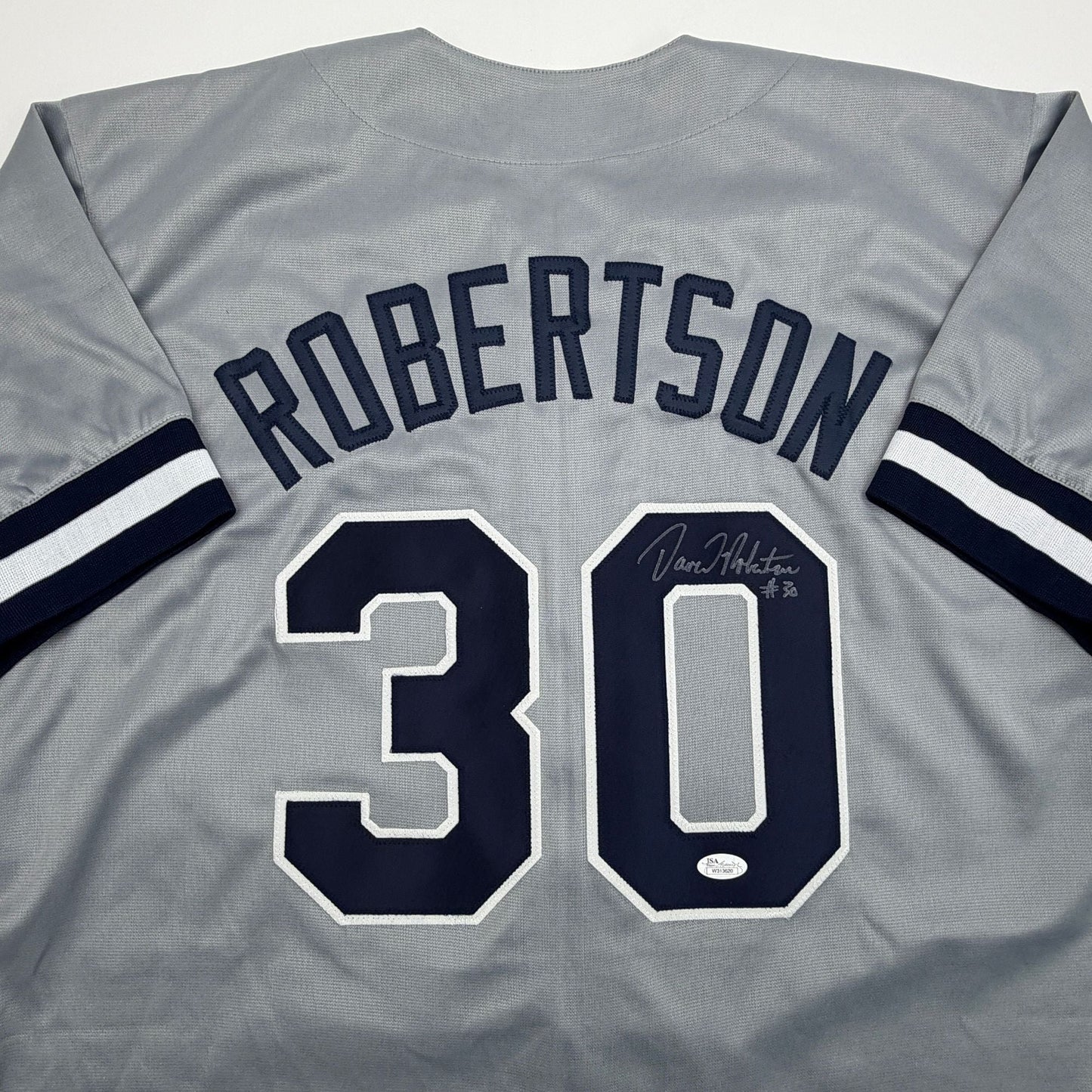 Autographed/Signed David Robertson New York Grey Baseball Jersey JSA COA