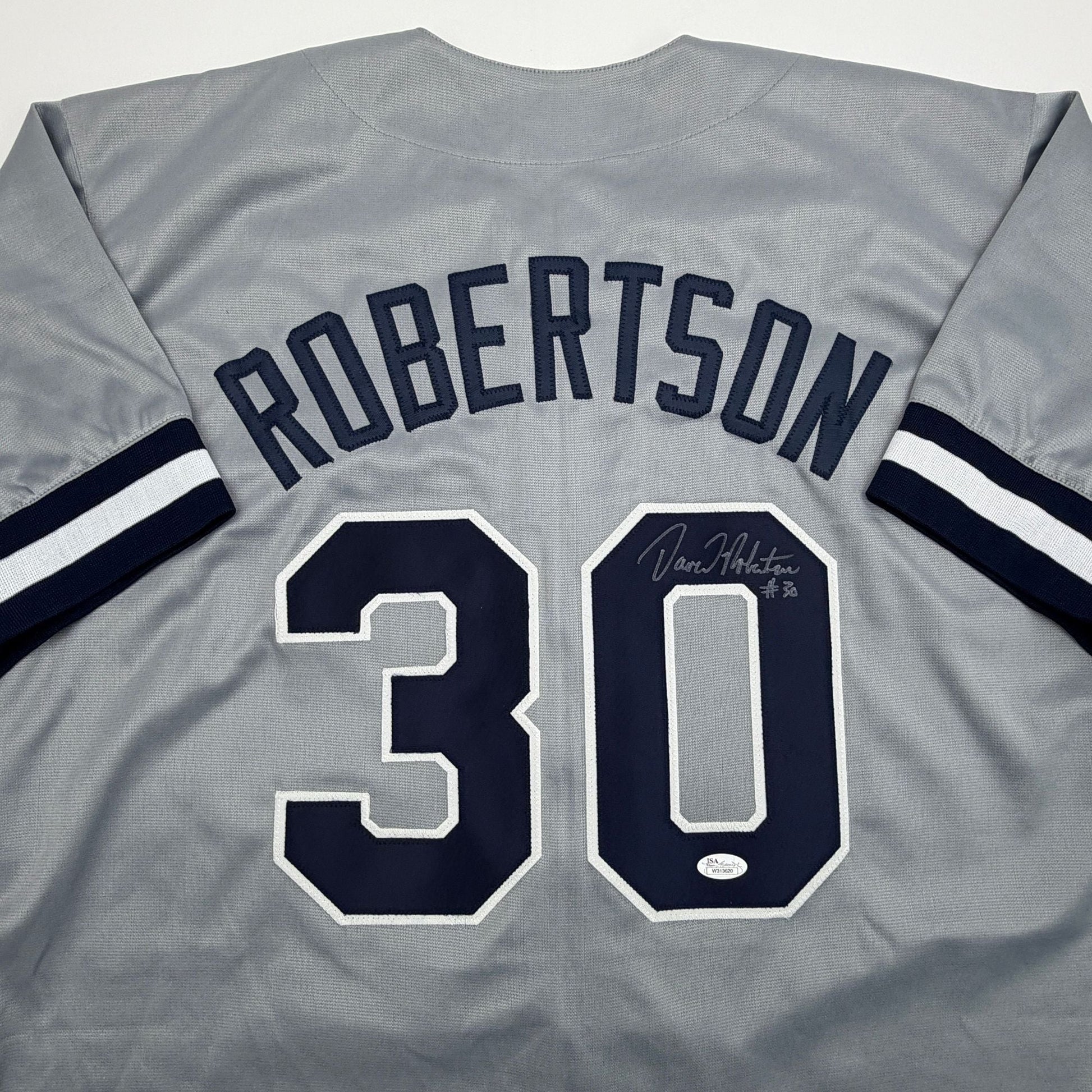 Autographed/Signed David Robertson New York Grey Baseball Jersey JSA COA