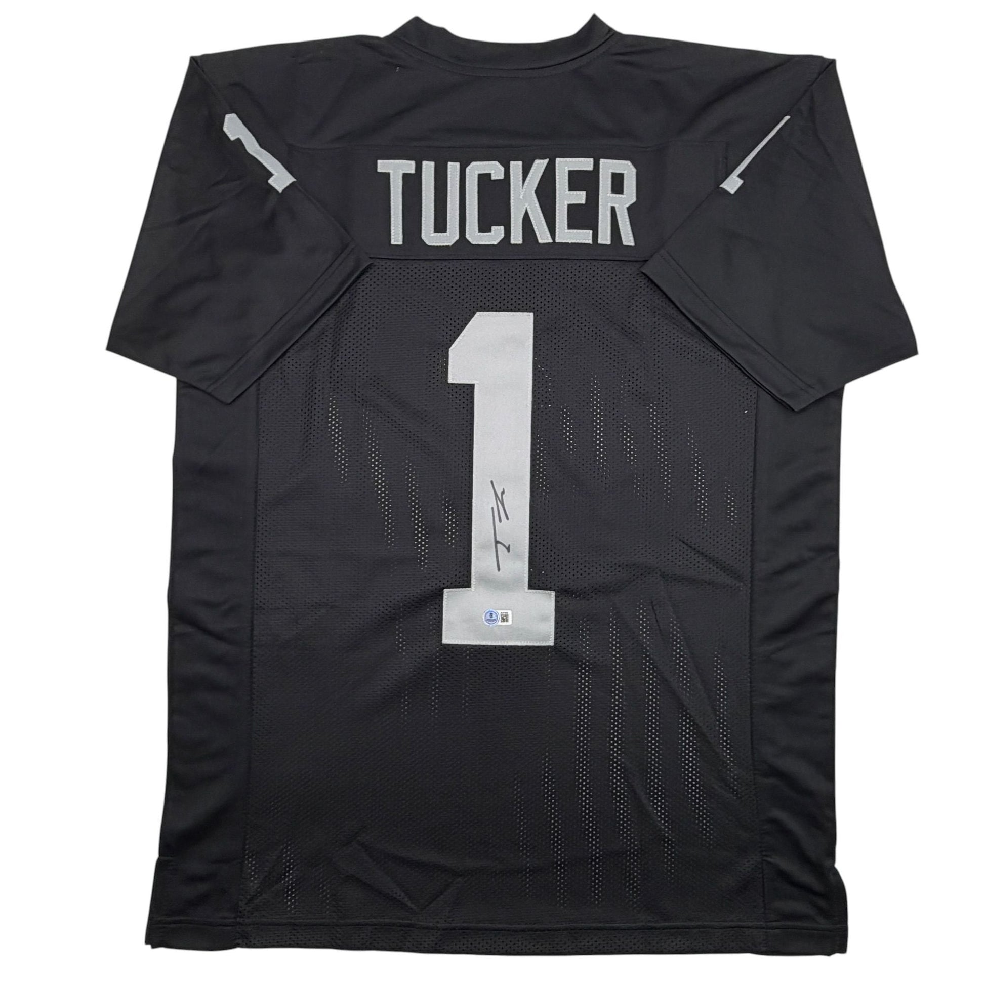 Autographed/Signed Tre Tucker Oakland Las Vegas Black Football Jersey Beckett BAS COA