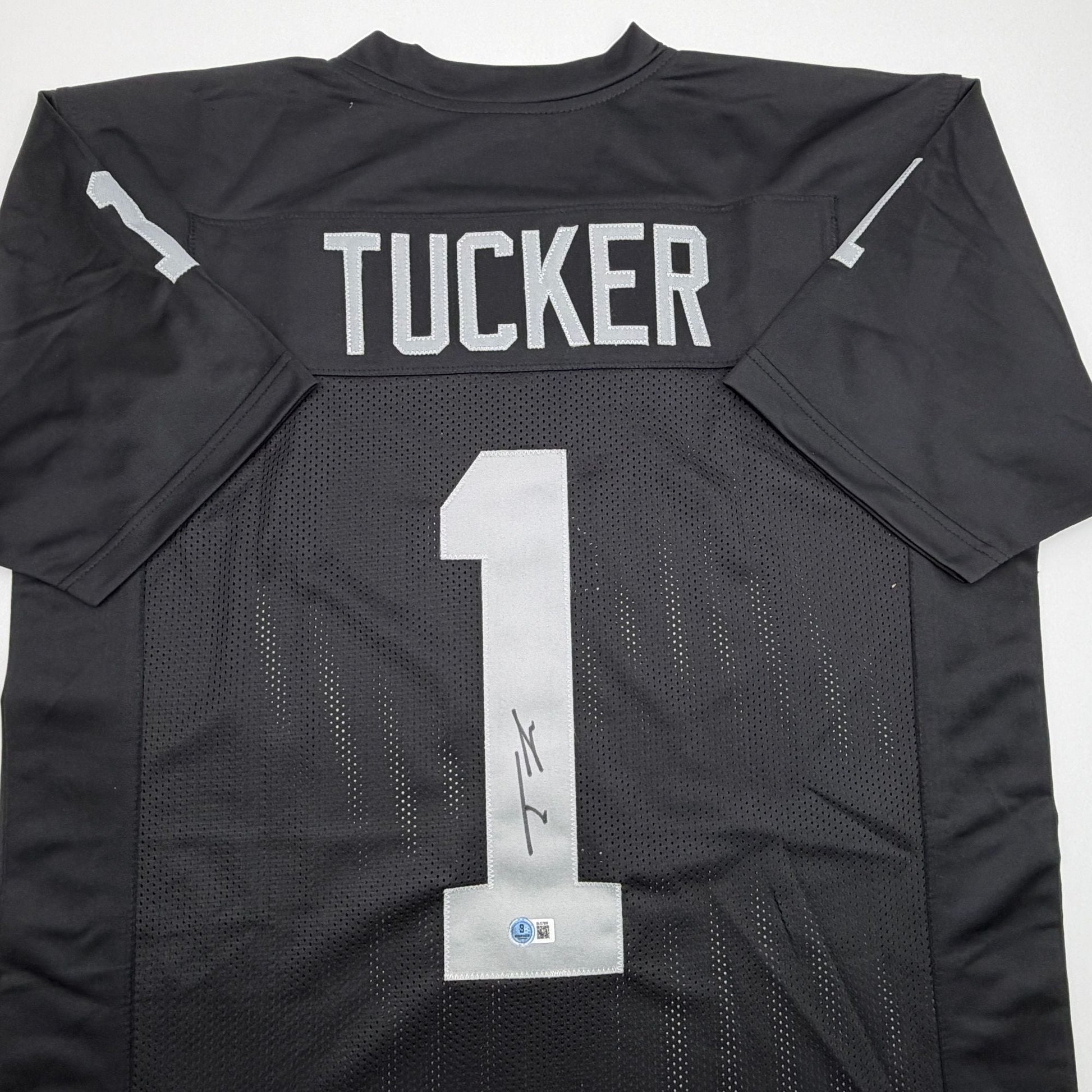 Autographed/Signed Tre Tucker Oakland Las Vegas Black Football Jersey Beckett BAS COA