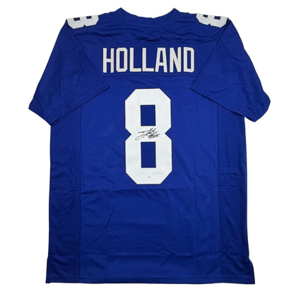 Autographed/Signed Jevon Holland New York Blue Football Jersey JSA COA