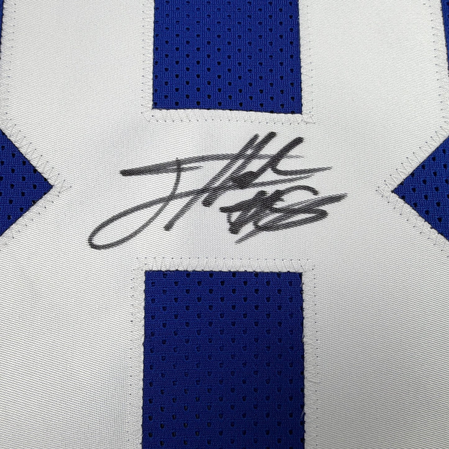 Autographed/Signed Jevon Holland New York Blue Football Jersey JSA COA