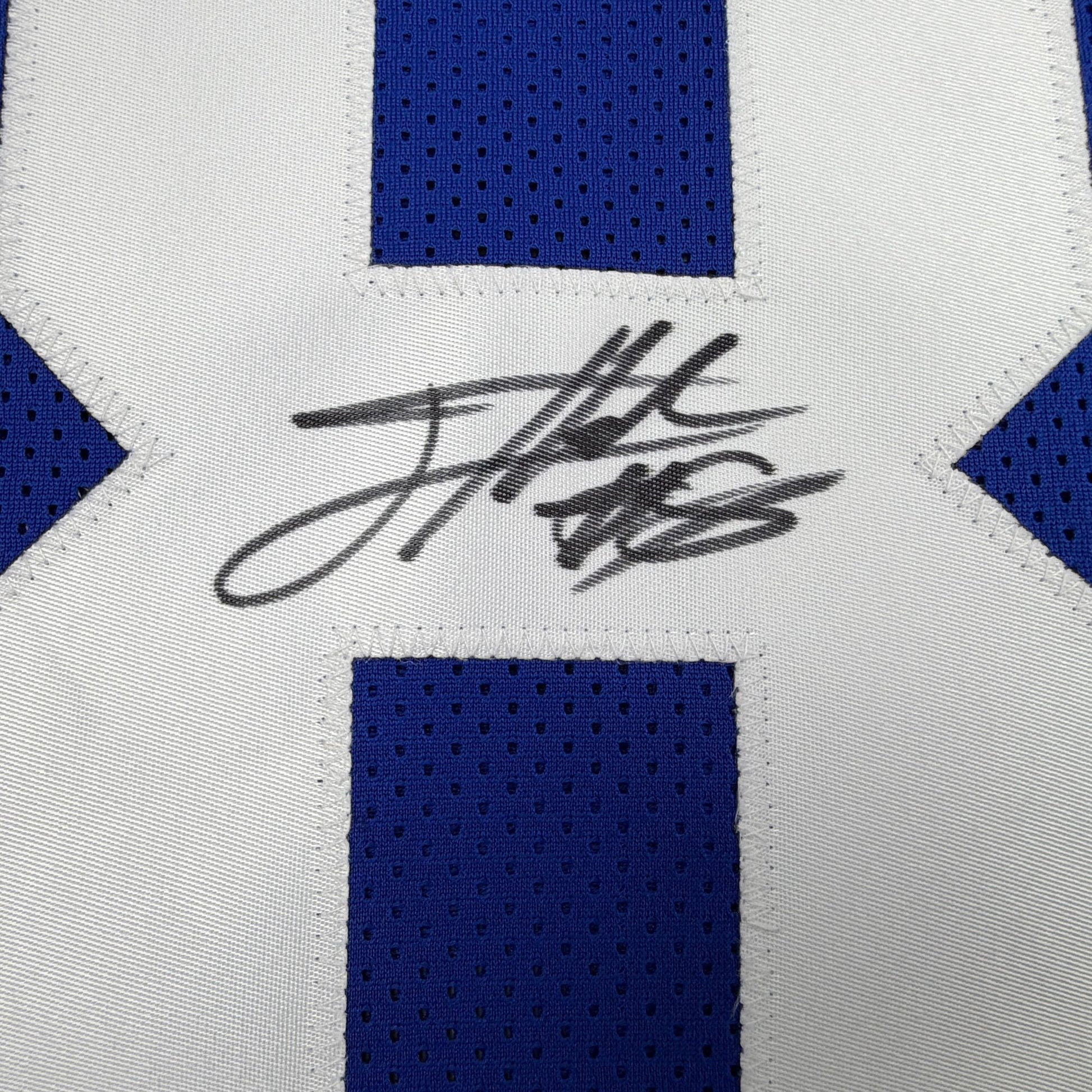 Autographed/Signed Jevon Holland New York Blue Football Jersey JSA COA