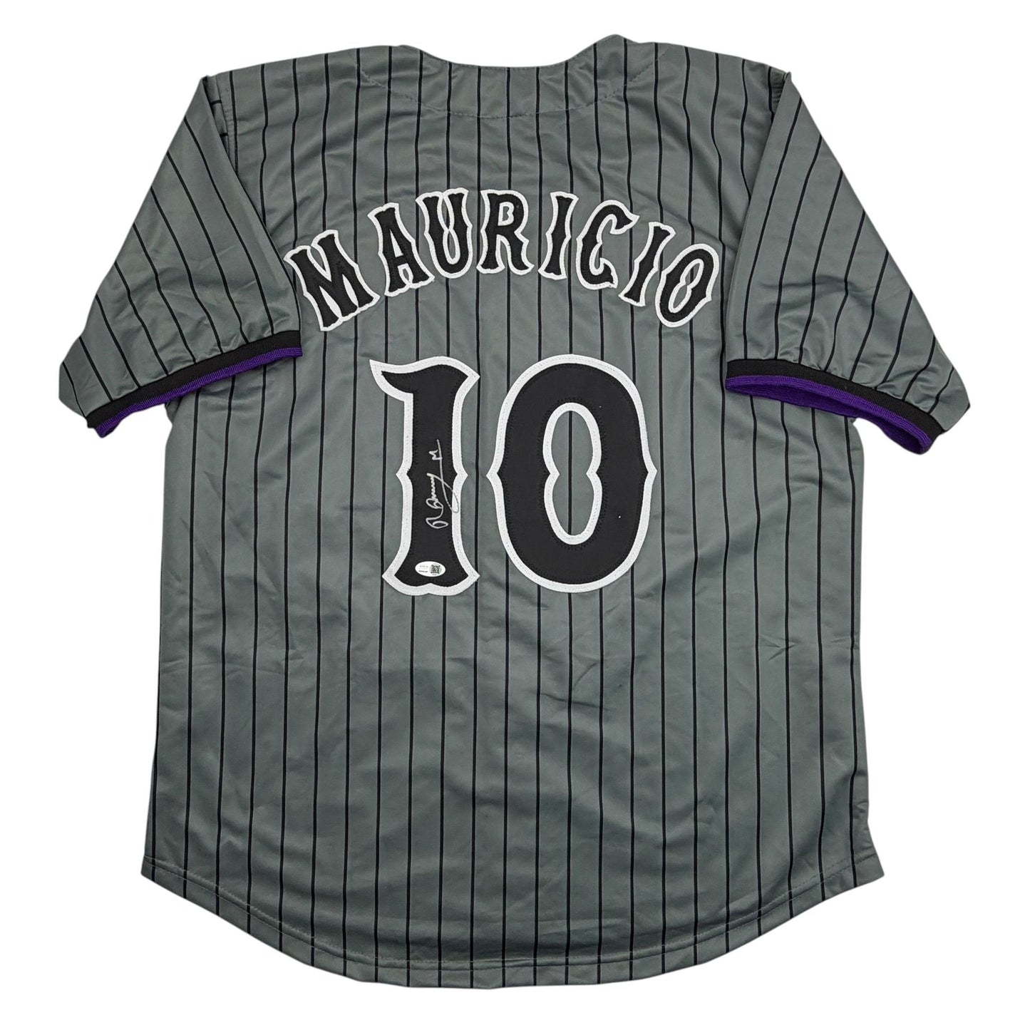 Autographed/Signed Ronny Mauricio New York Grey Pinstripe City Connect Baseball Jersey Beckett BAS COA