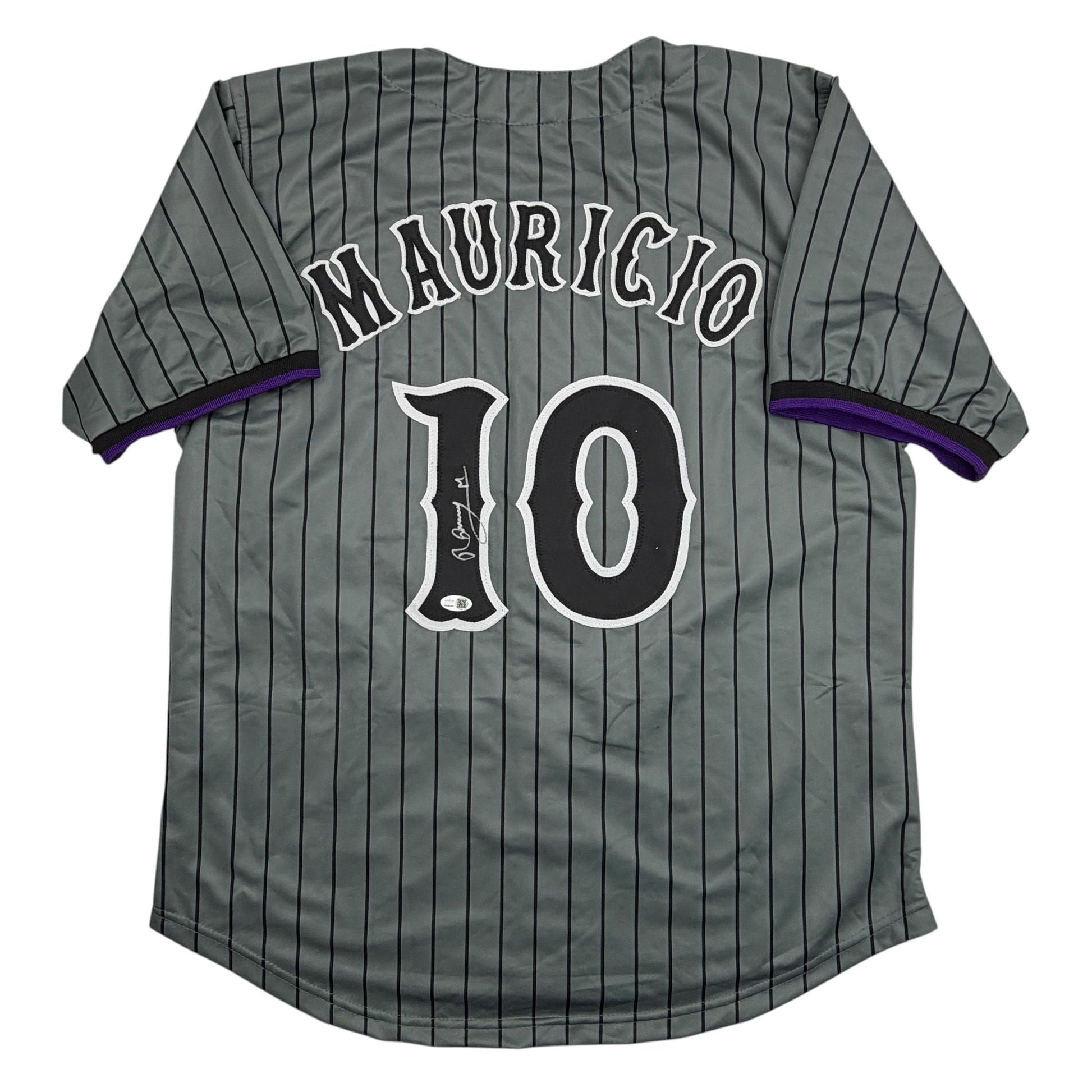 Autographed/Signed Ronny Mauricio New York Grey Pinstripe City Connect Baseball Jersey Beckett BAS COA