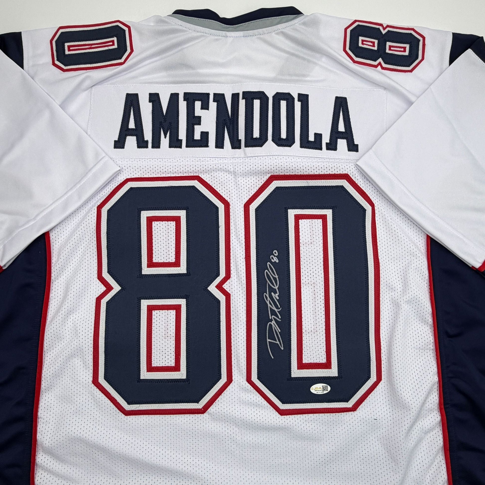 Autographed/Signed Danny Amendola New England White Football Jersey JSA COA