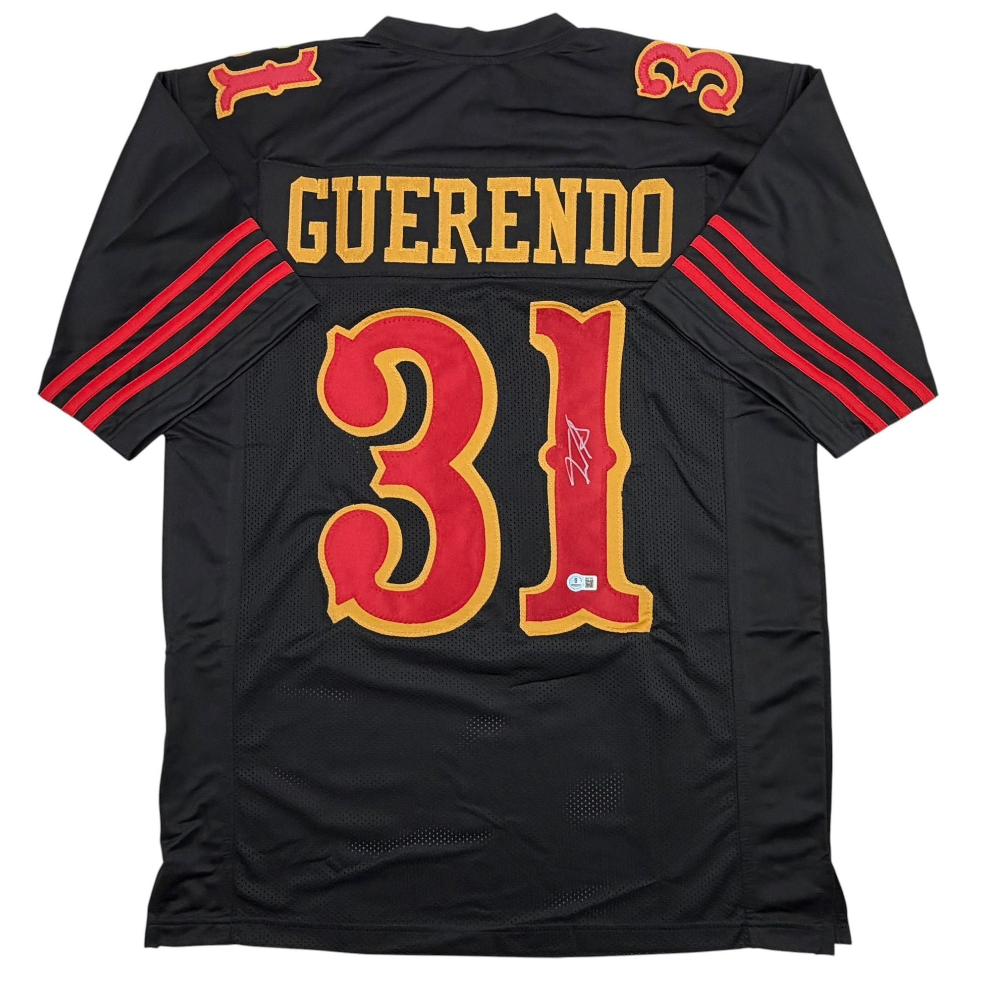 Autographed/Signed Isaac Guerendo San Francisco Black Rivalries Collection Football Jersey Beckett BAS COA