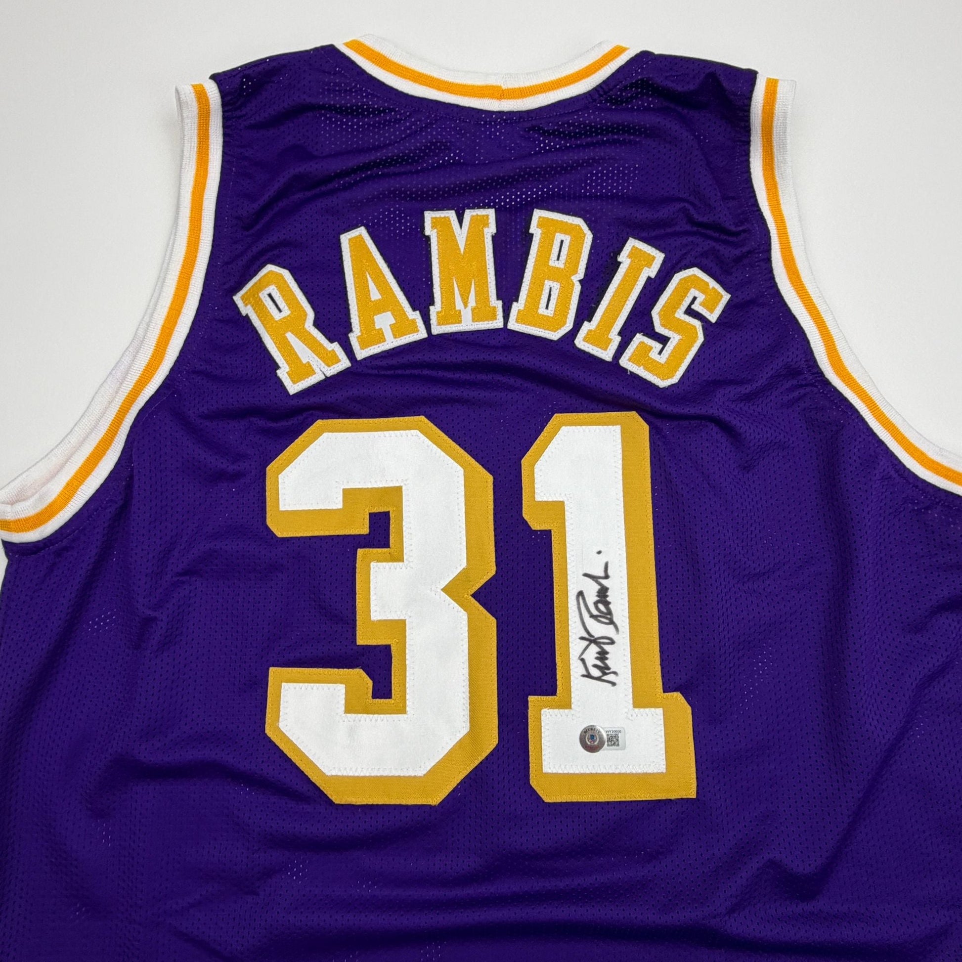 Autographed/Signed Kurt Rambis Los Angeles Purple Basketball Jersey Beckett BAS COA