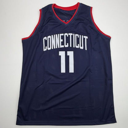 Autographed/Signed Alex Karaban UConn Connecticut Blue College Basketball Jersey Beckett BAS COA