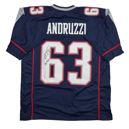Autographed/Signed Joe Andruzzi New England Navy Blue Football Jersey JSA COA