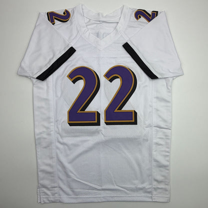 Autographed/Signed Derrick Henry Baltimore White Football Jersey Beckett BAS COA