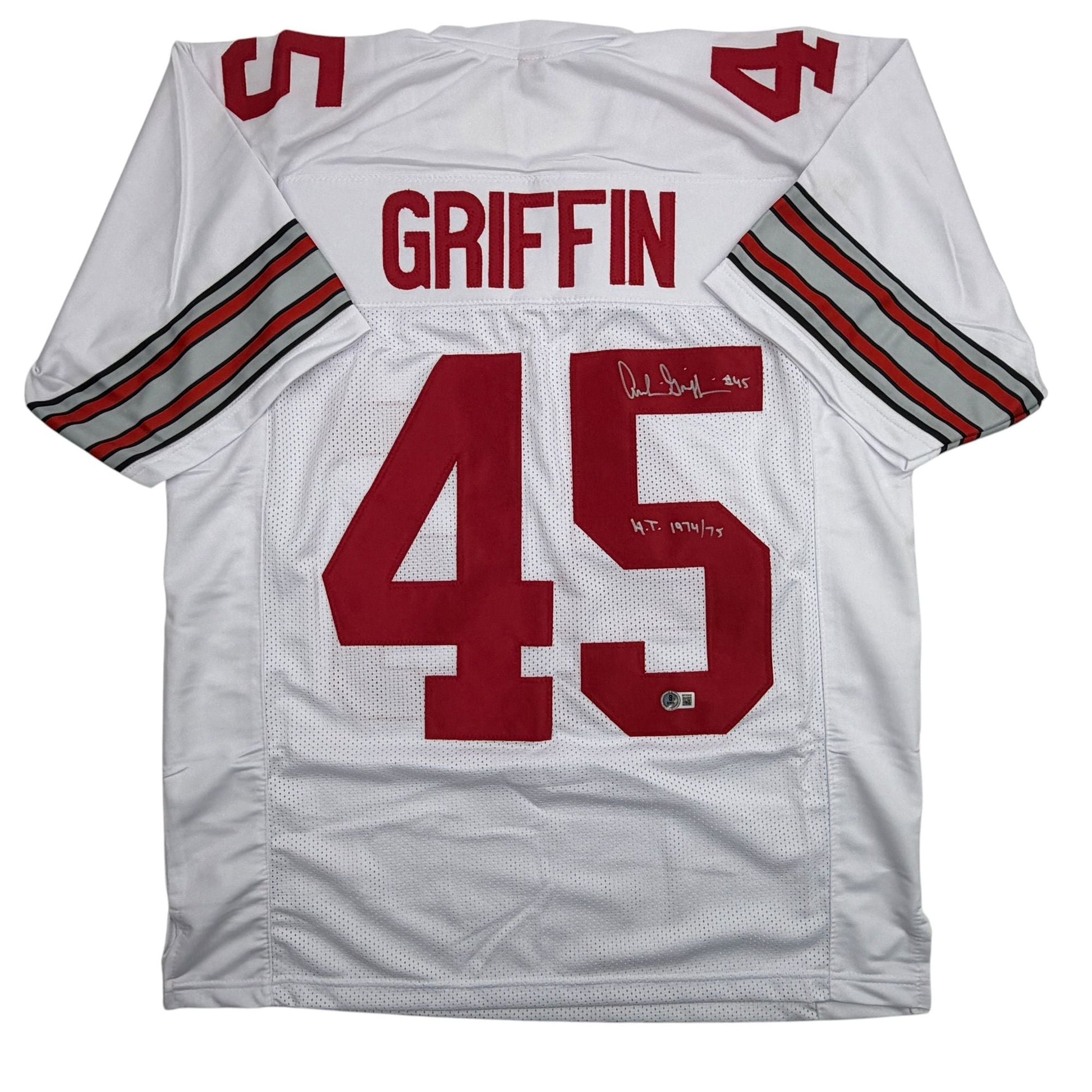 Autographed/Signed Archie Griffin HT 1974/1975 Ohio State White College Football Jersey Beckett BAS COA