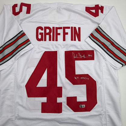 Autographed/Signed Archie Griffin HT 1974/1975 Ohio State White College Football Jersey Beckett BAS COA