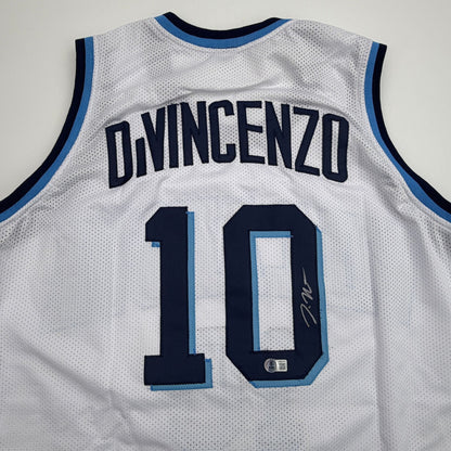 Autographed/Signed Donte DiVincenzo Villanova White College Basketball Jersey Beckett BAS COA
