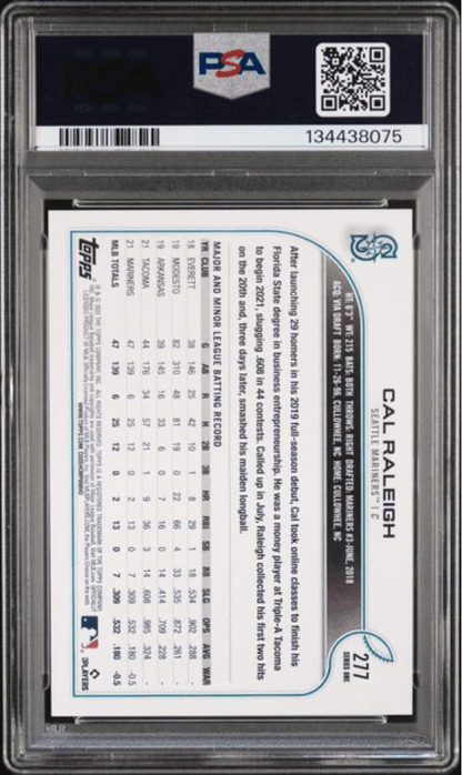Graded 2022 Topps Cal Raleigh #277 Rookie RC Baseball Card PSA 10 Gem Mint
