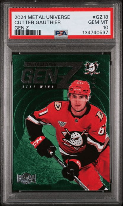 Graded 2024 Skybox Metal Universe Cutter Gauthier #GZ18 Gen Z Rookie RC Hockey Card PSA 10 Gem Mint