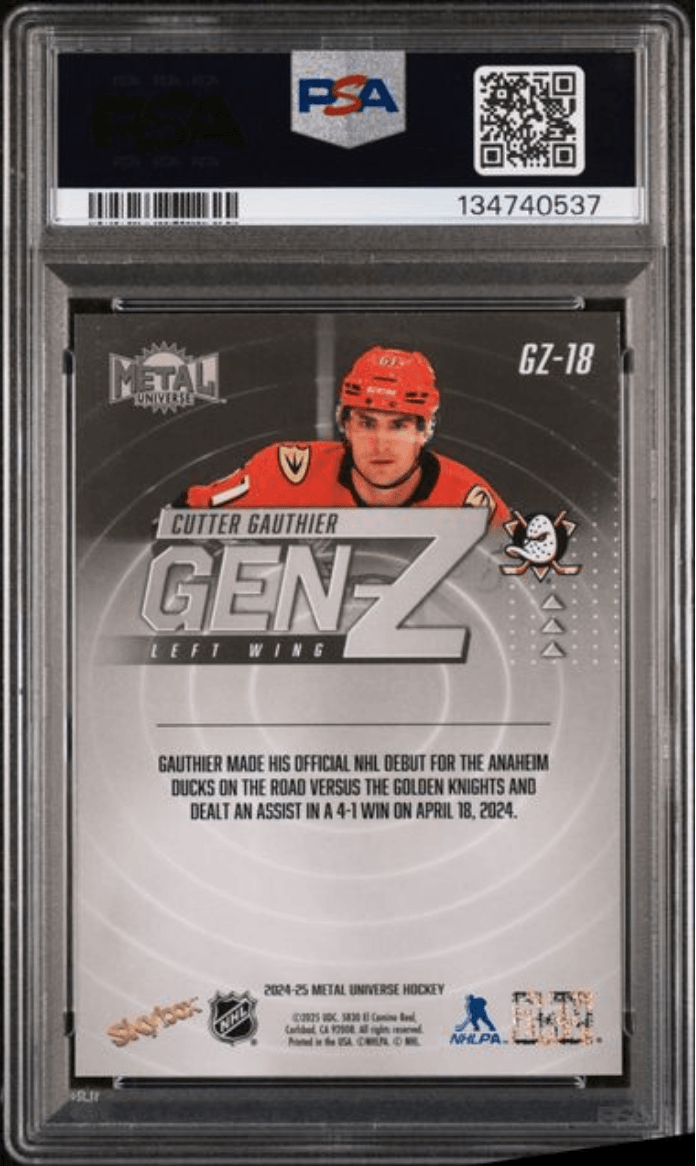 Graded 2024 Skybox Metal Universe Cutter Gauthier #GZ18 Gen Z Rookie RC Hockey Card PSA 10 Gem Mint