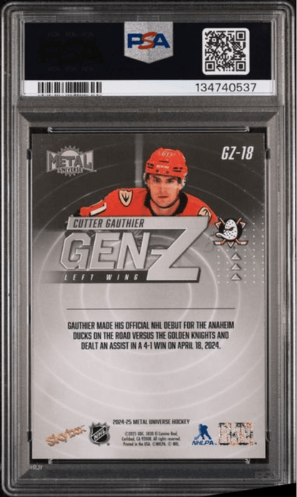 Graded 2024 Skybox Metal Universe Cutter Gauthier #GZ18 Gen Z Rookie RC Hockey Card PSA 10 Gem Mint