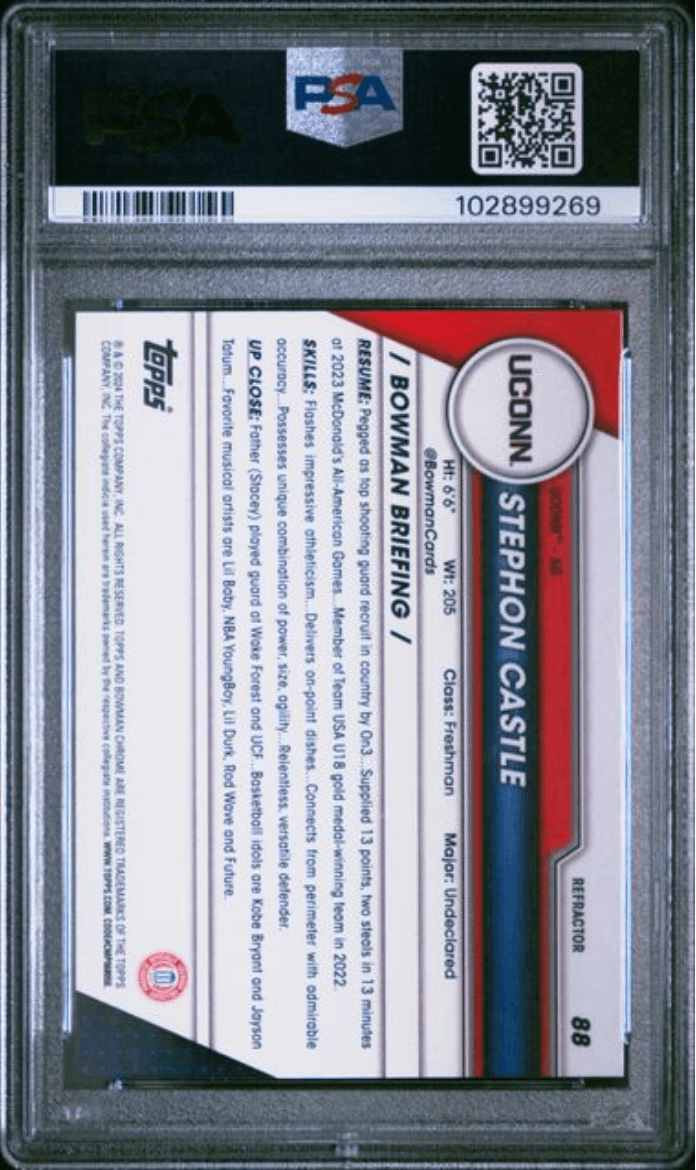 Graded 2023 Topps Bowman U Chrome Stephon Castle #88 Refractor Rookie RC Basketball Card PSA 10 Gem Mint