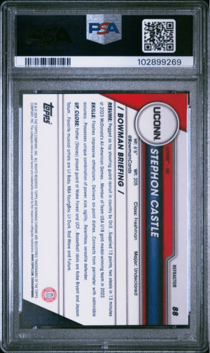 Graded 2023 Topps Bowman U Chrome Stephon Castle #88 Refractor Rookie RC Basketball Card PSA 10 Gem Mint