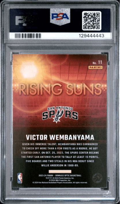 Graded 2023 Panini Donruss Optic Victor Wembanyama #11 Rising Suns Rookie RC Basketball Card PSA 10 Gem Mint