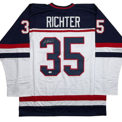 Autographed/Signed Mike Richter USA United States White Hockey Jersey JSA COA