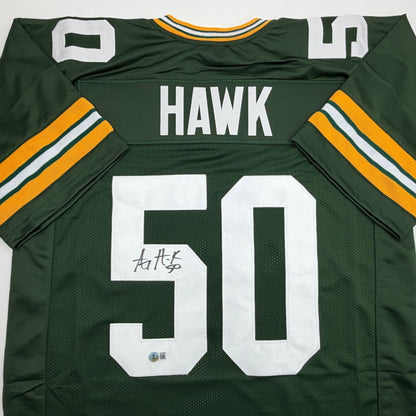 Autographed/Signed AJ Hawk Green Bay Green Football Jersey Beckett BAS COA
