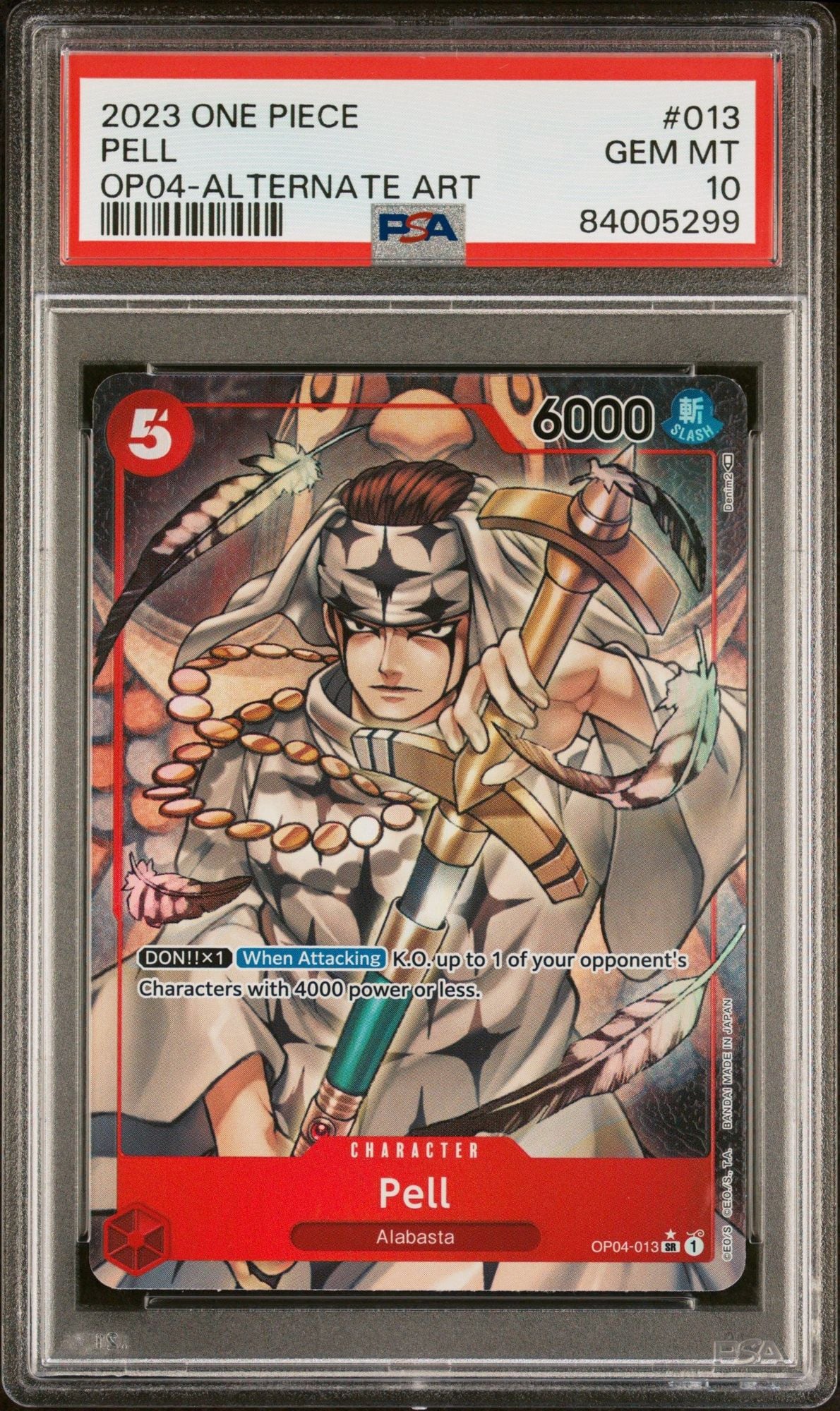 Graded 2023 One Piece Pell #013 OP04 Kingdom of Intrigue Trading Card Game PSA 10 Gem Mint
