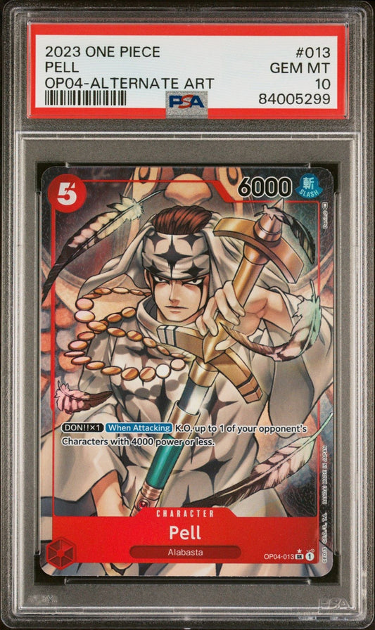 Graded 2023 One Piece Pell #013 OP04 Kingdom of Intrigue Trading Card Game PSA 10 Gem Mint