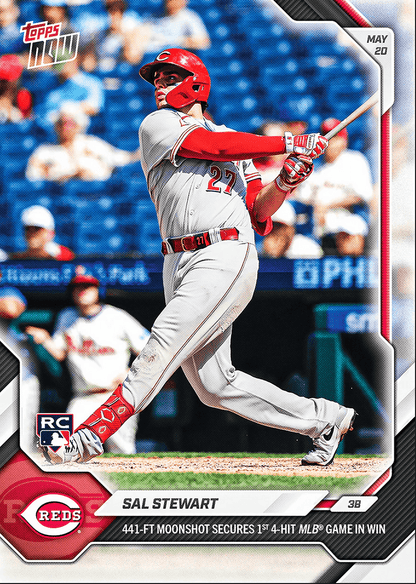 2026 Topps Now Sal Stewart #224 441 Foot Moonshot Secures 1st 4 Hit MLB Game in Win Cincinnati Reds Rookie RC Baseball Card