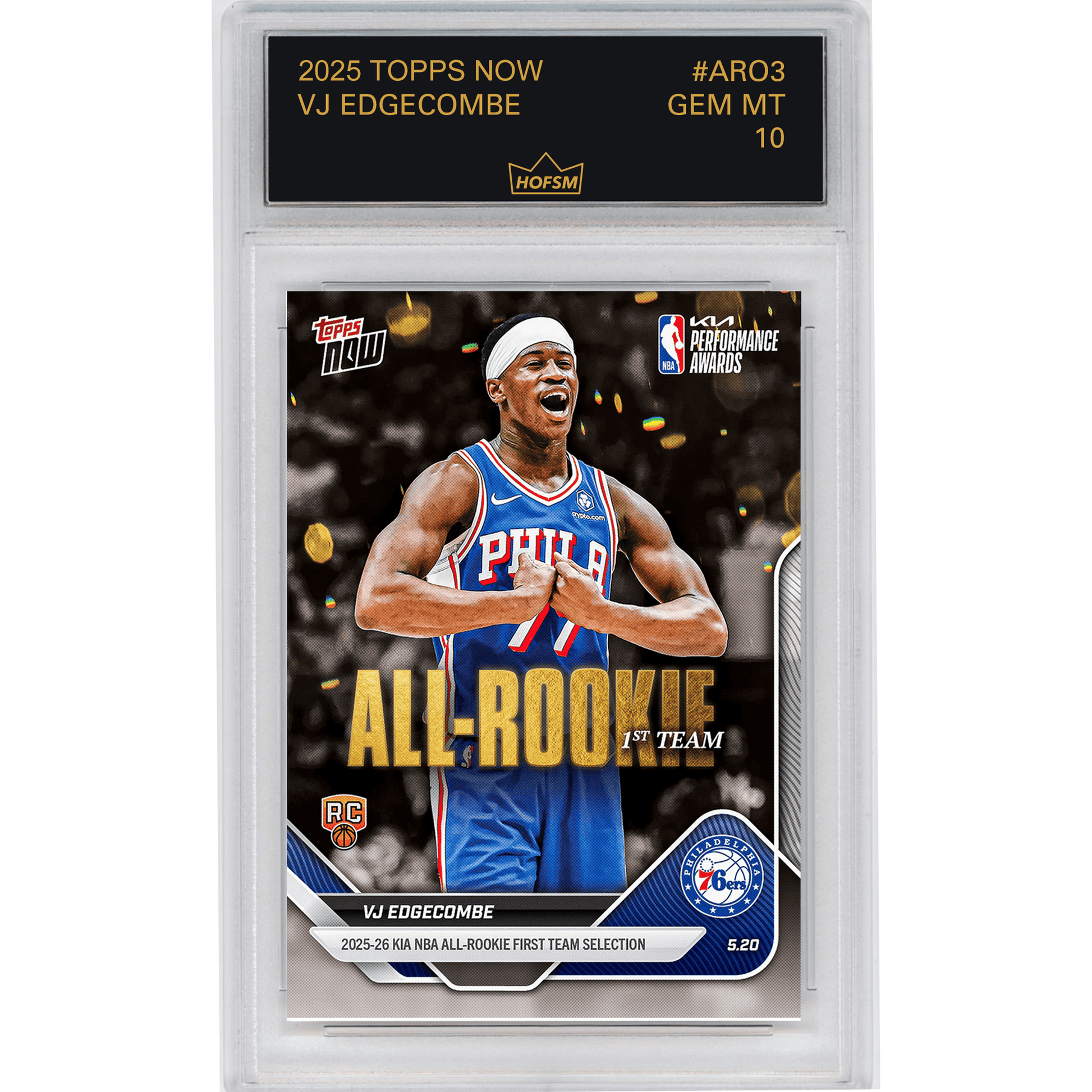 Graded 2025 Topps Now VJ Edgecombe #AR03 2025-26 KIA NBA All Rookie First Team Selection Philadelphia 76ers Rookie RC Basketball Card HOFSM 10 Gem Mint