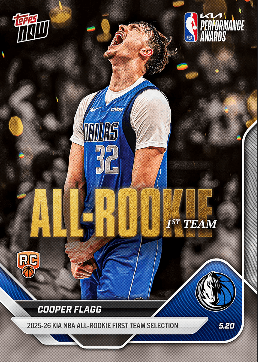 2025 Topps Now Cooper Flagg #AR01 2025-26 KIA NBA All Rookie First Team Selection Dallas Mavericks Rookie RC Basketball Card