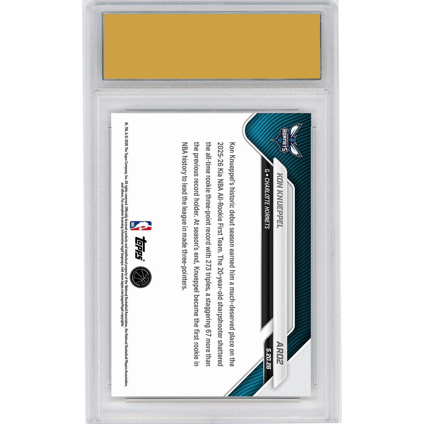 Graded 2025 Topps Now Kon Knueppel #AR02 2025-26 KIA NBA All Rookie First Team Selection Charlotte Hornets Rookie RC Basketball Card HOFSM 10 Gem Mint