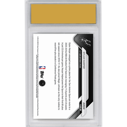 Graded 2025 Topps Now Dylan Harper #AR04 2025-26 KIA NBA All Rookie First Team Selection San Antonio Spurs Rookie RC Basketball Card HOFSM 10 Gem Mint