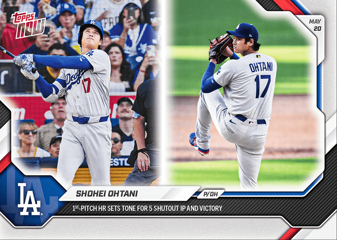 2026 Topps Now Shohei Ohtani #226 1st Pitch Home Run Sets Tone for 5 Shutout IP & Victory Los Angeles Dodgers Baseball Card