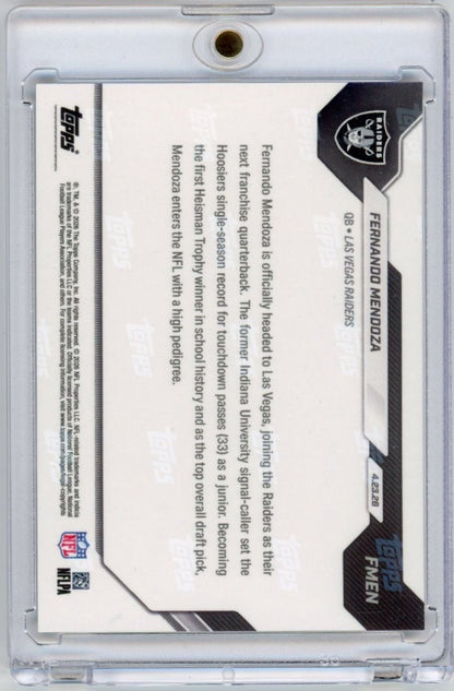 2026 Topps Now Fernando Mendoza #FMEN Black Chrome /10 Raiders 1st Overall 2026 NFL Draft Selection Las Vegas Raiders Rookie RC Football Card