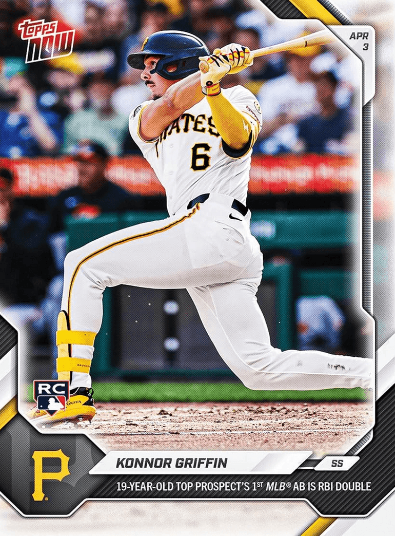 2026 Topps Now Konnor Griffin #49 19 Year Old Top Prospect's 1st MLB AB is RBI Double Pittsburgh Pirates Rookie RC Baseball Card