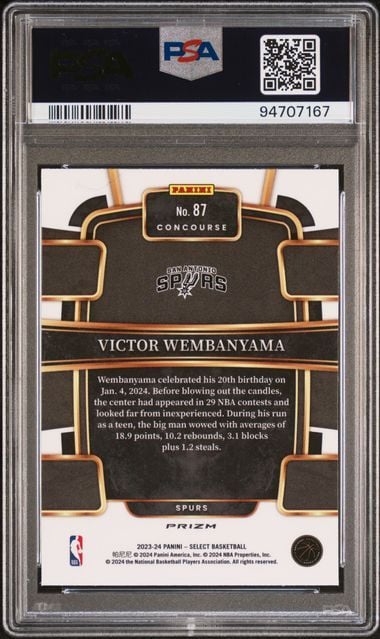 Graded 2023 Panini Select Victor Wembanyama #87 Blue Cracked Ice Rookie Basketball Card PSA 10 Gem Mint