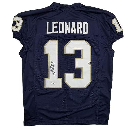 Autographed/Signed Riley Leonard Notre Dame Blue Pro Cut College Football Jersey JSA COA