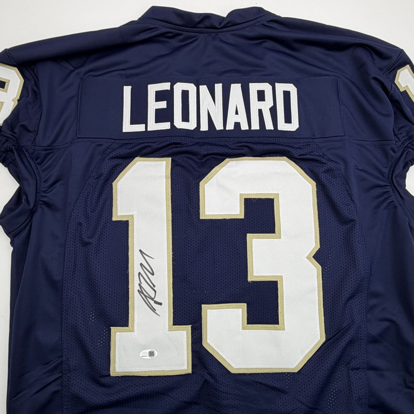 Autographed/Signed Riley Leonard Notre Dame Blue Pro Cut College Football Jersey JSA COA
