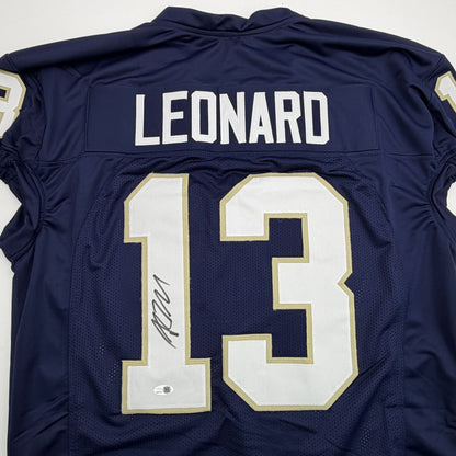 Autographed/Signed Riley Leonard Notre Dame Blue Pro Cut College Football Jersey JSA COA