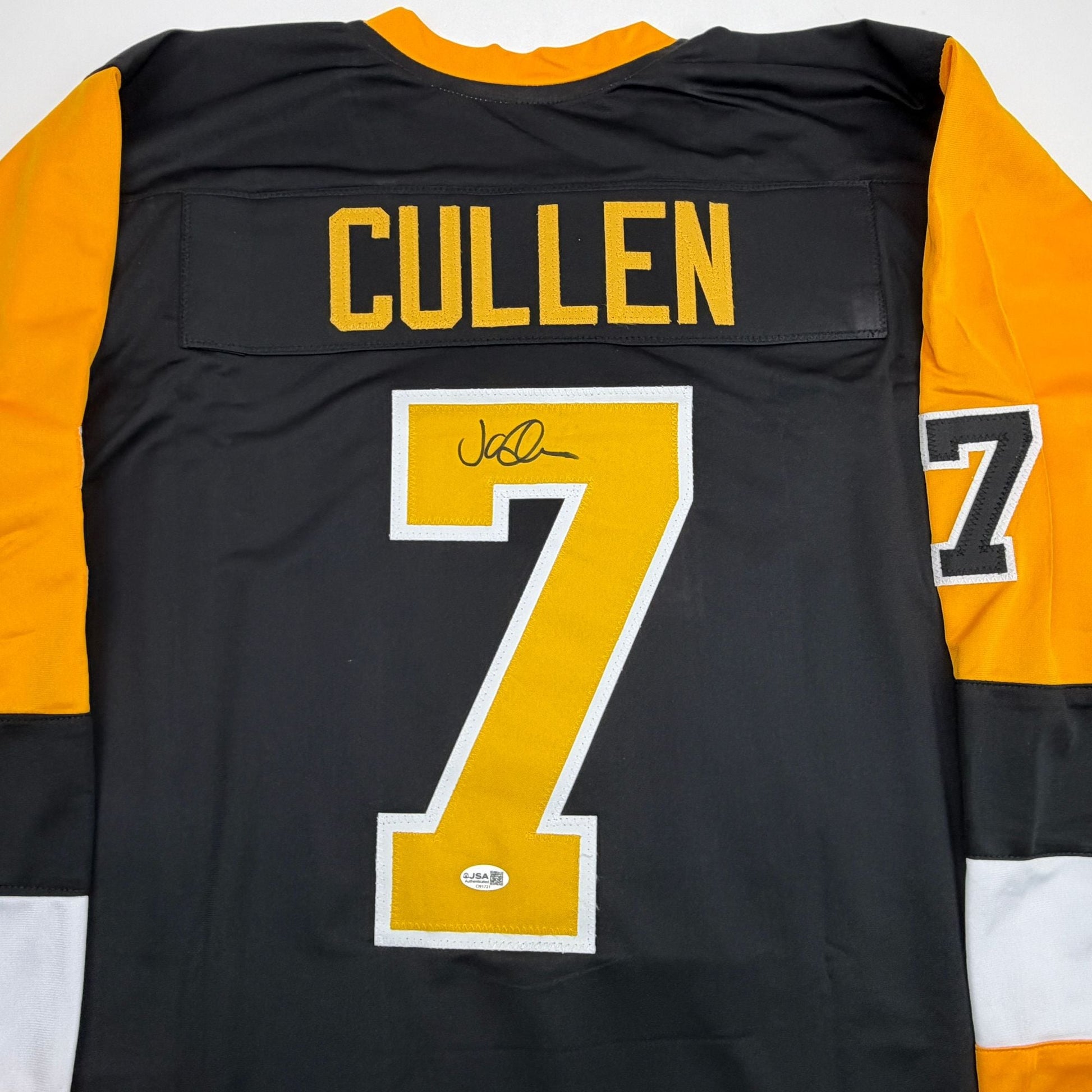 Autographed/Signed John Cullen Pittsburgh Black Hockey Jersey JSA COA