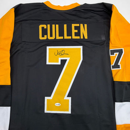 Autographed/Signed John Cullen Pittsburgh Black Hockey Jersey JSA COA