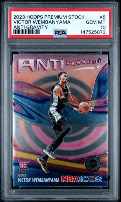 Graded 2023 Panini Hoops Premium Stock Victor Wembanyama #5 Anti Gravity Rookie RC Basketball Card PSA 10 Gem Mint