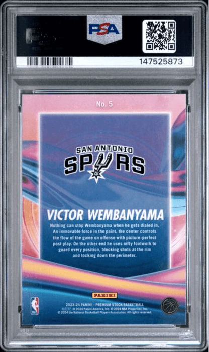 Graded 2023 Panini Hoops Premium Stock Victor Wembanyama #5 Anti Gravity Rookie RC Basketball Card PSA 10 Gem Mint