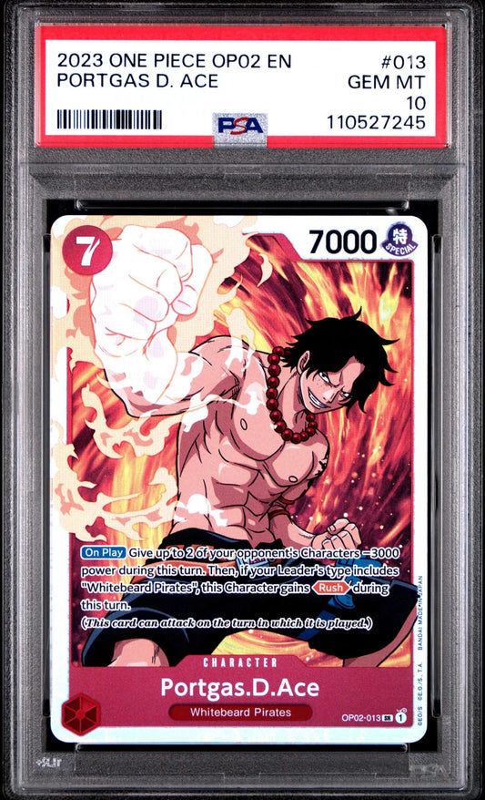Graded 2023 One Piece Portgas D. Ace #013 Awakening of a New Era OP02 Trading Card Game PSA 10 Gem Mint